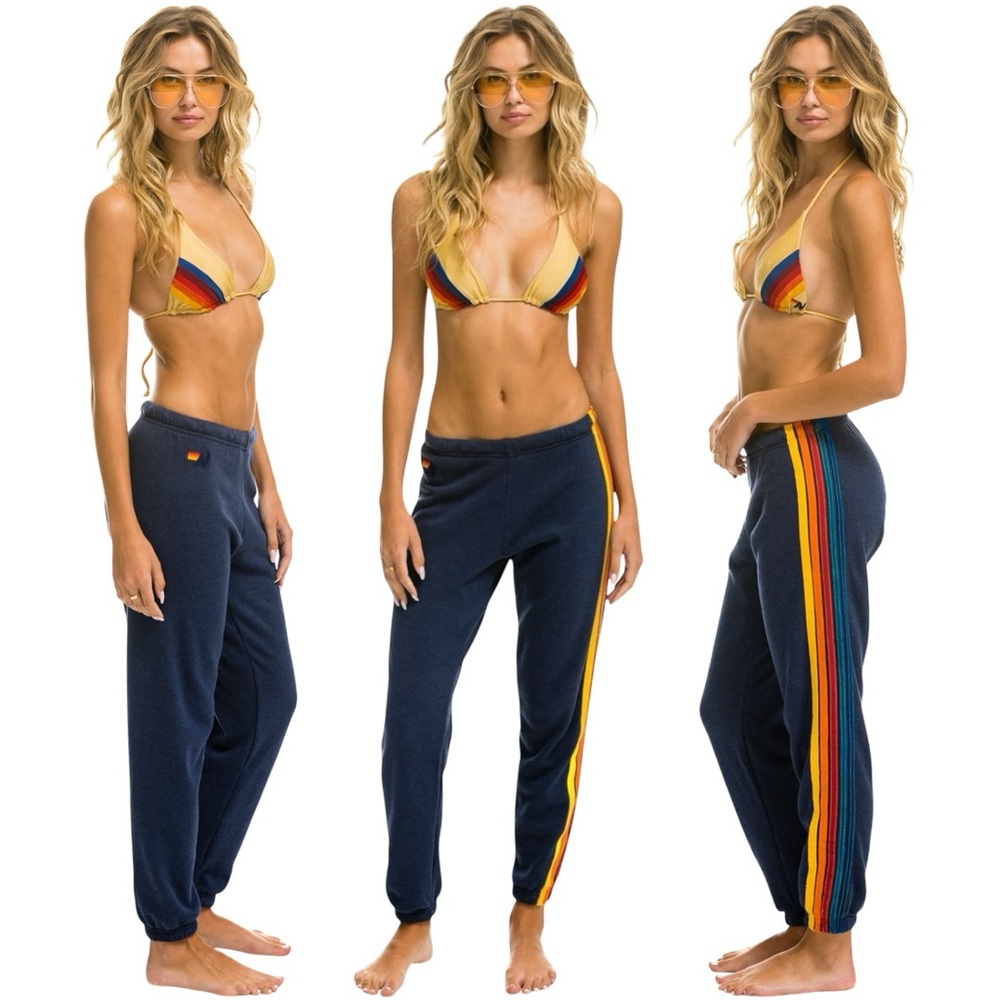 Aviator Nation Navy Track Joggers with Rainbow Side Stripes